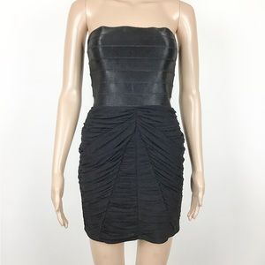 Bebe Mesh Satin Sleeveless Black Dress